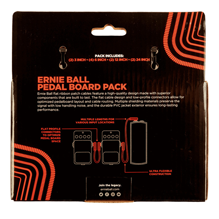 ERNIE BALL Flat Ribbon Pedalboard için Karışık Paket Kırmızı Pedal Ara Kablo